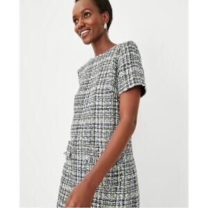 Ann Taylor Womens Shimmer Tweed Pocket Shift
Dress Short Sleeves size XS Petite